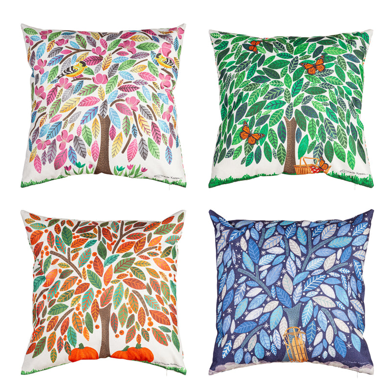 Evergreen Deck & Patio Decor,4 Season Trees 18" Interchangeable Pillow Covers, Set of 4,18x18x0.25 Inches