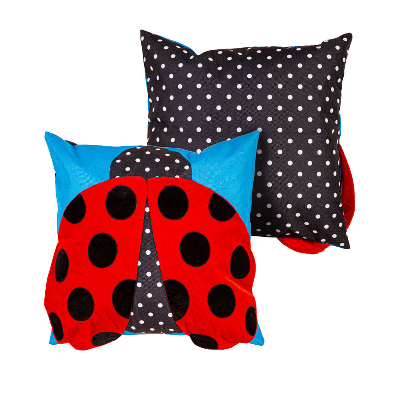 Evergreen Deck & Patio Decor,Ladybug Welcome with Applique Wings 18" Interchangeable Pillow Cover,21x0.4x20 Inches