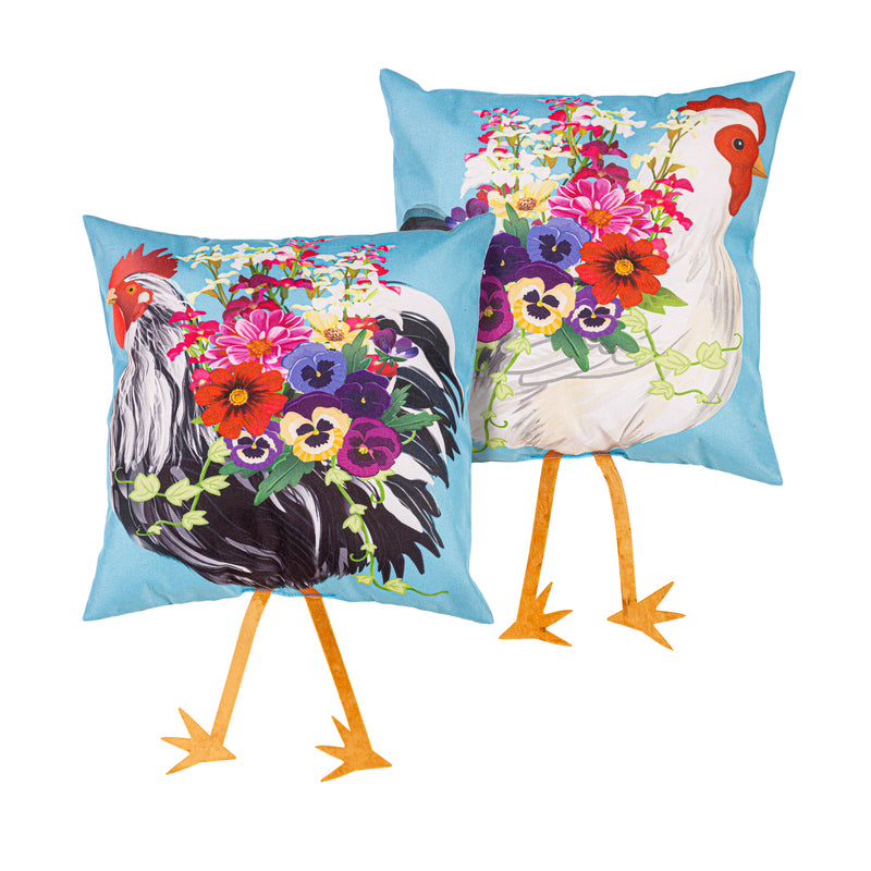 Evergreen Deck & Patio Decor,Rooster & Chicken Dangling Legs 18" Interchangeable Pillow Cover,24x0.4x18 Inches