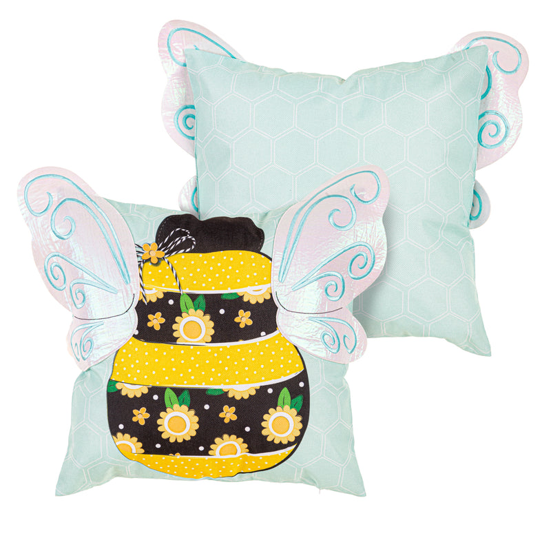 Evergreen Deck & Patio Decor,Home Sweet Home Bee Applique Wings 18" Interchangeable Pillow Cover,27x0.4x23 Inches