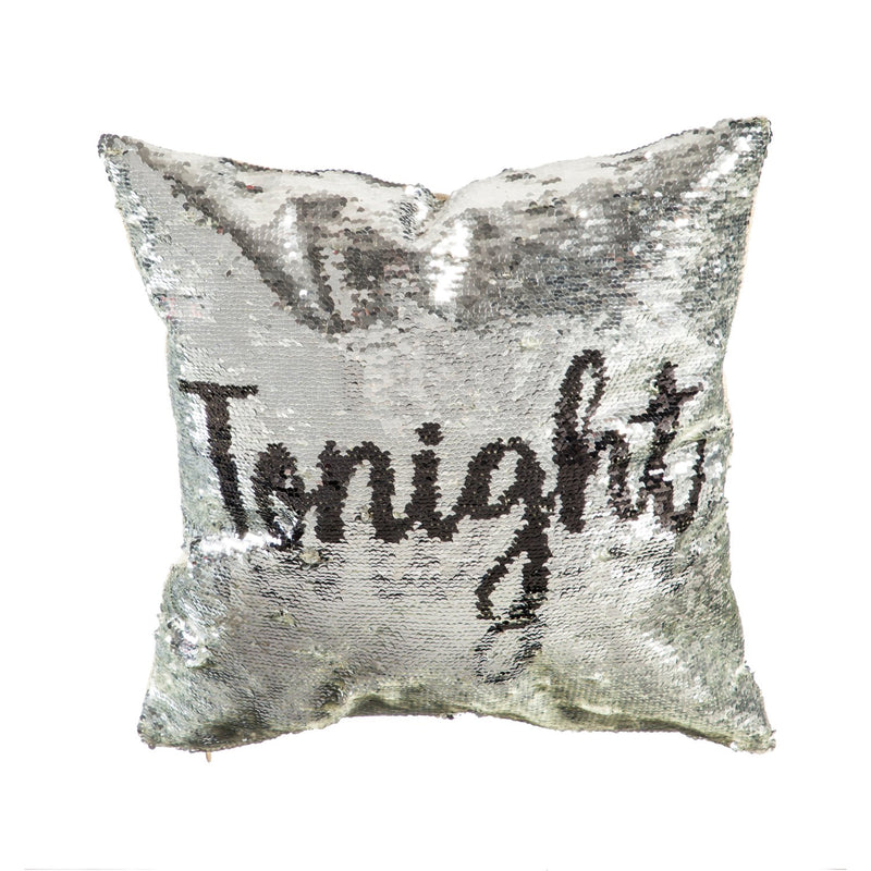 Reversible Sequin Pillow, Tonight/ Not Tonight, 16'' x 3.1'' x 16'' inches