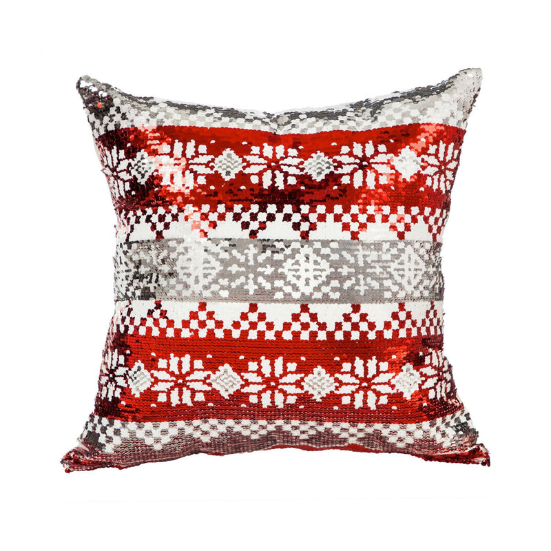 Reversible Sequin Pillow, Snowflake Pattern, 16'' x 3.5'' x 16'' inches