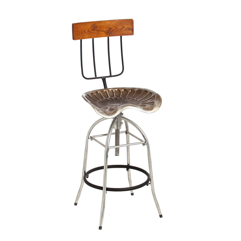 Wood and Metal Pitch Fork and Tractor Swivel Stool,4s5002
