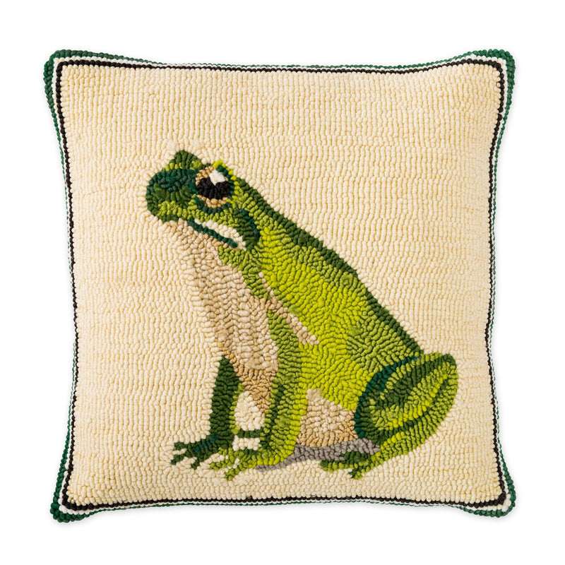 Indoor/Outdoor Frog Hooked Throw Pillow 18"x18",18"x18"x1.5"inches