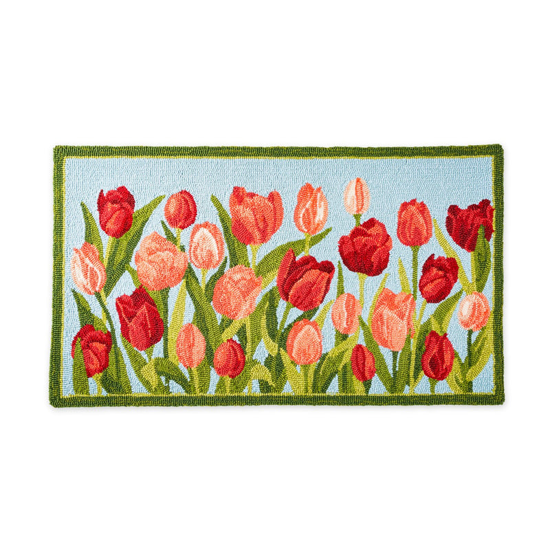 Indoor/Outdoor Pink Tulips Hooked Polypropylene Accent Rug 24"x42",42"x24"x0.5"inches