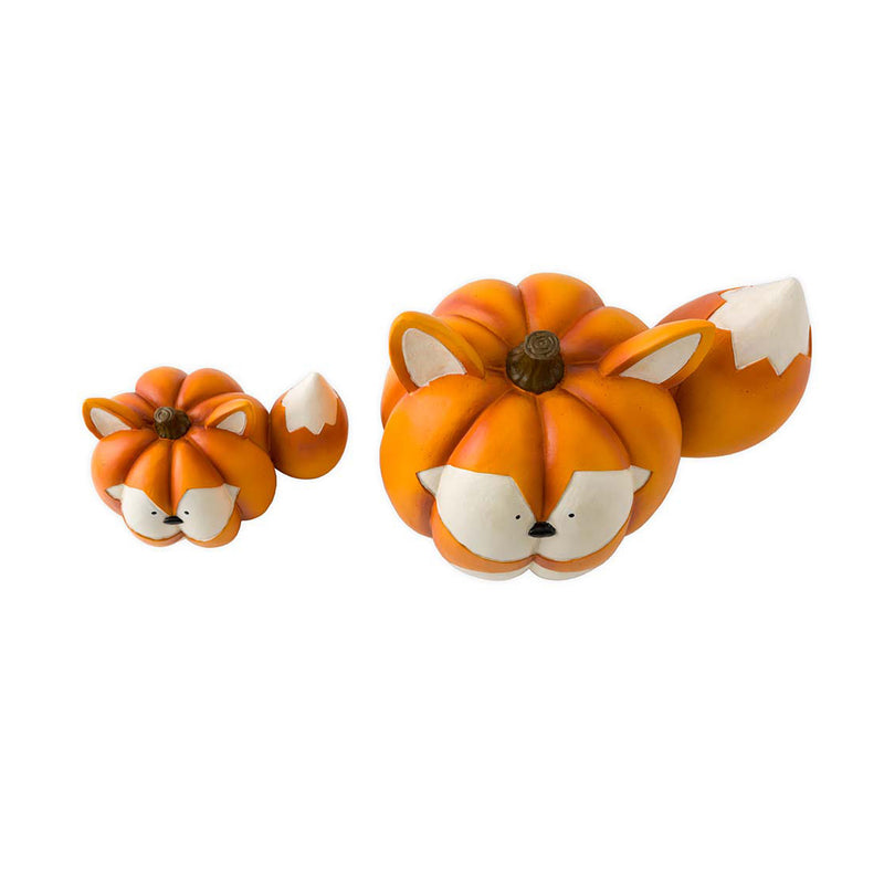 Mother And Baby Fox Pumpkin Statues, Set of 2, 11.4"x7.8"x9"inches
