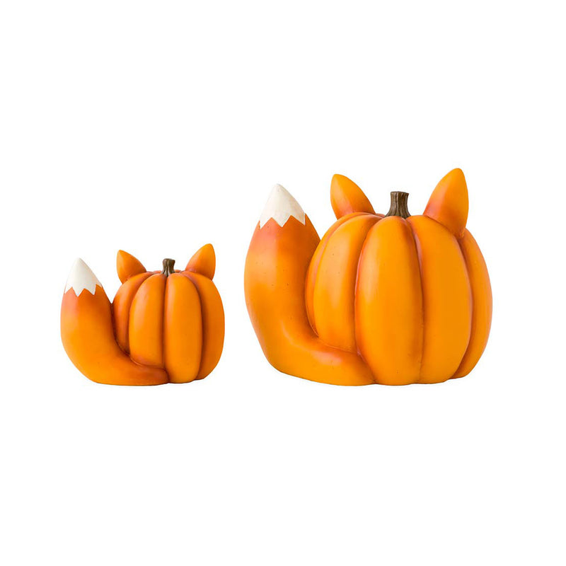 Mother And Baby Fox Pumpkin Statues, Set of 2, 11.4"x7.8"x9"inches