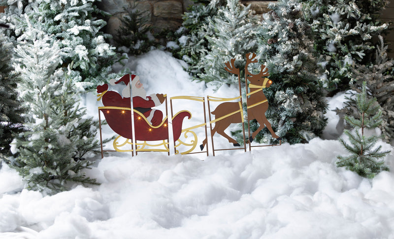 Santa,Sleigh and Reindeer Lighted Landscape Panel Stakes,Set of 5, 44"x1"x34.5"inches