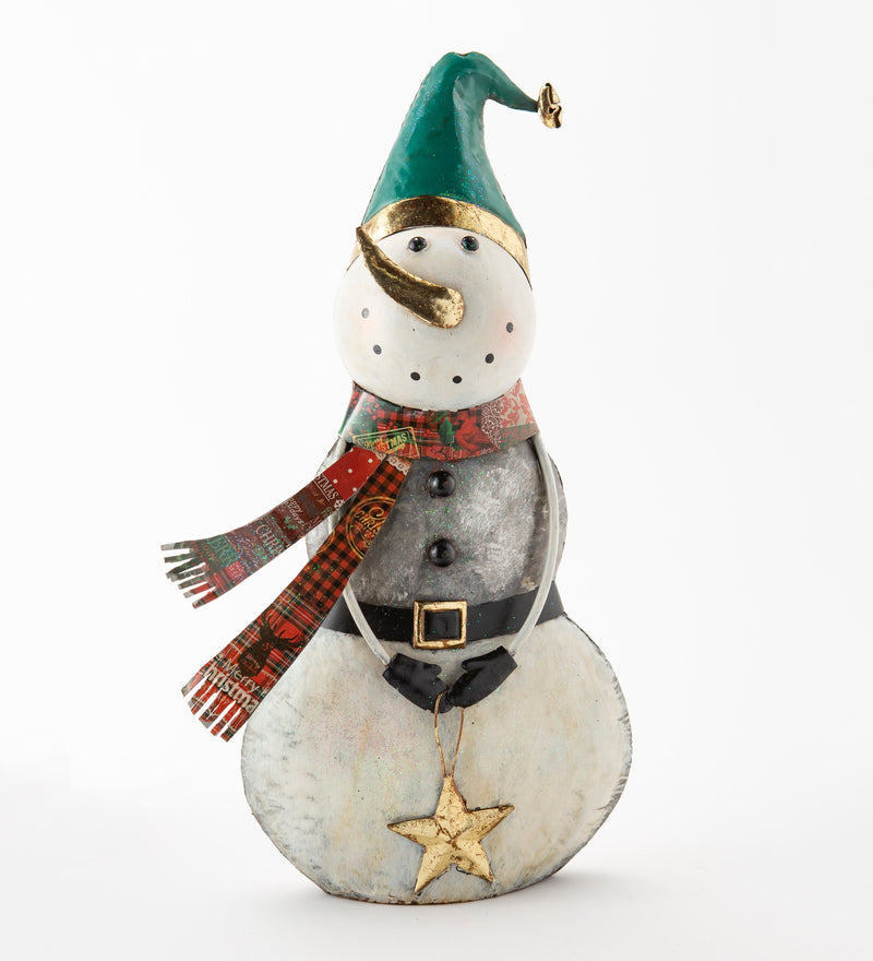 Indoor/Outdoor Vintage Holiday Snowman Metal Christmas Statue, 4.5"x9.5"x22"inches