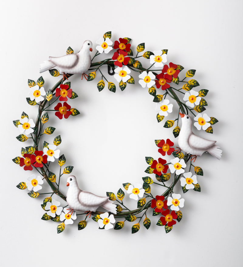 Handmade Doves and Flowers Metal Wreath, 20"x1"x20"inches
