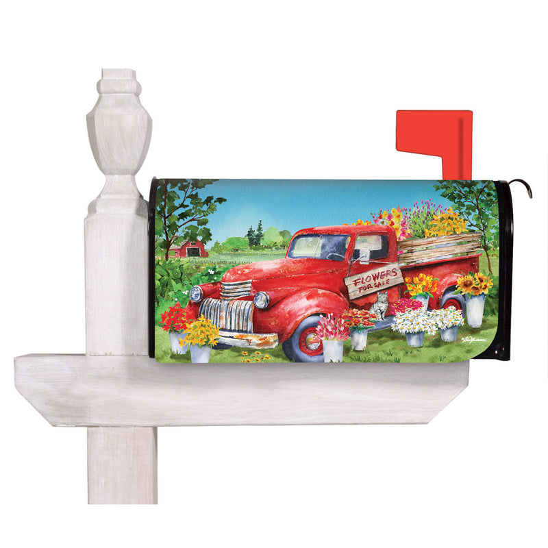 Evergreen Flag Red Flower Truck Mailbox Cover - 19 x 1 x 23 Inches