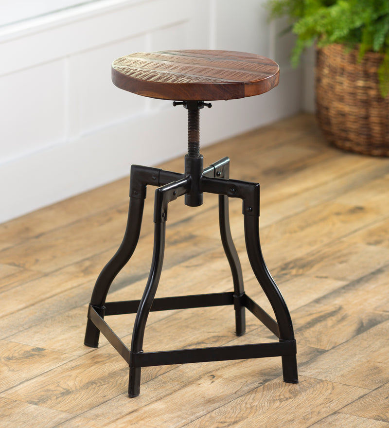Allegheny Reclaimed Wood Adjustable Stool With Metal Base, 14"x14"x21"inches