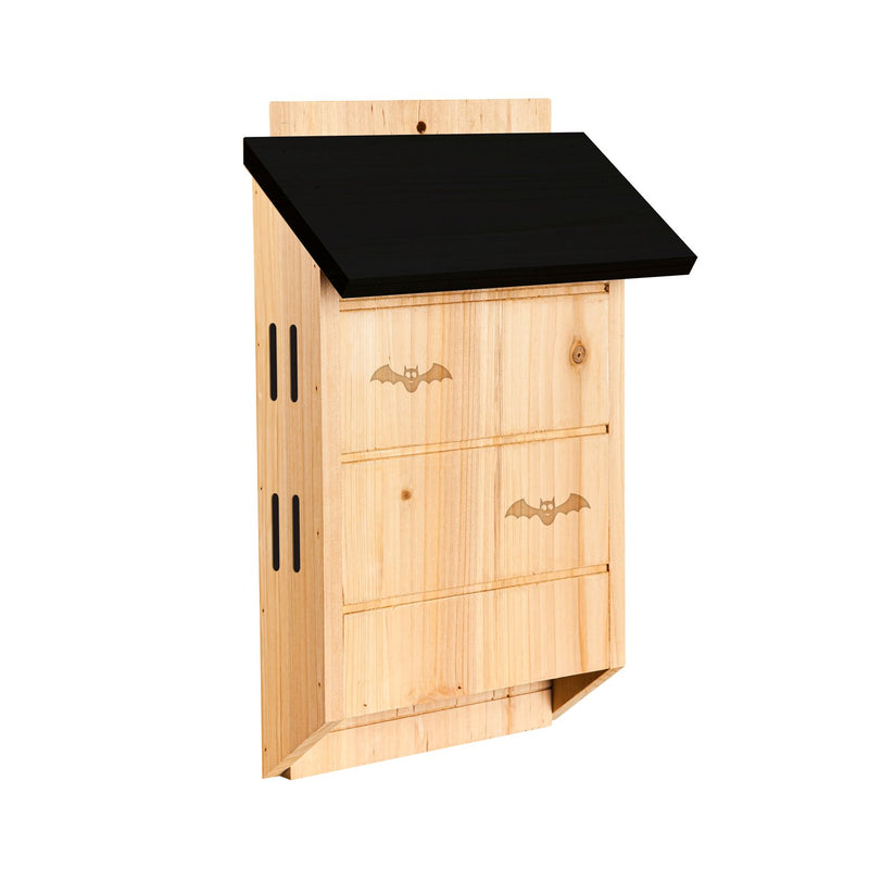 20"H Natural Wood Bat House w/ Black Roof, 15.4"x5.3"x20"inches