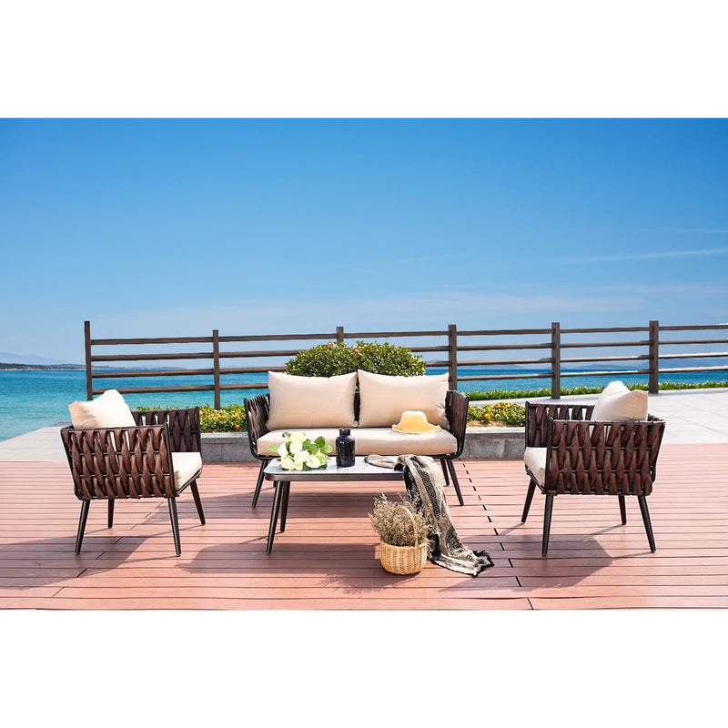 Evergreen Deck & Patio Decor,4Pcs Steel Sofa Set,57.09x24.8x28.35 Inches