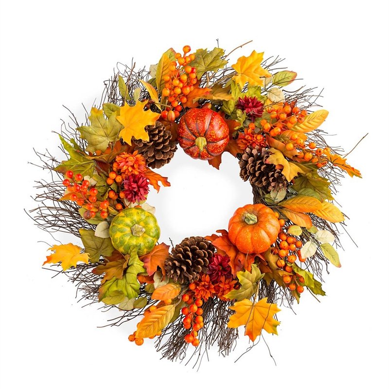 Pumpkins and Pine Cones Fall Wreath,65c54