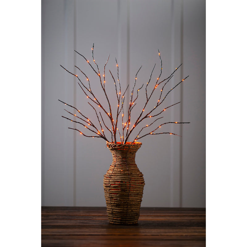 Indoor/Outdoor Lighted Halloween Black Branches with 100 Orange LEDs, Set of 2, 10"x10"x32"inches