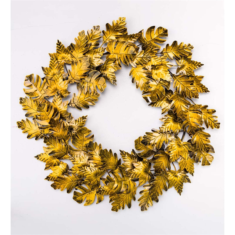 Handmade Golden Fall Leaves Metal Wreath, 24"x2"x24"inches