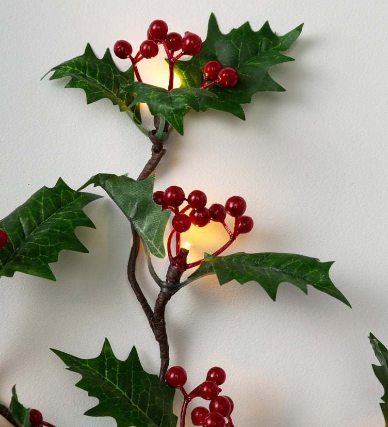 Indoor/Outdoor Holly and Berry Lighted Branches, Set of 2, 10"x10"x30"inches