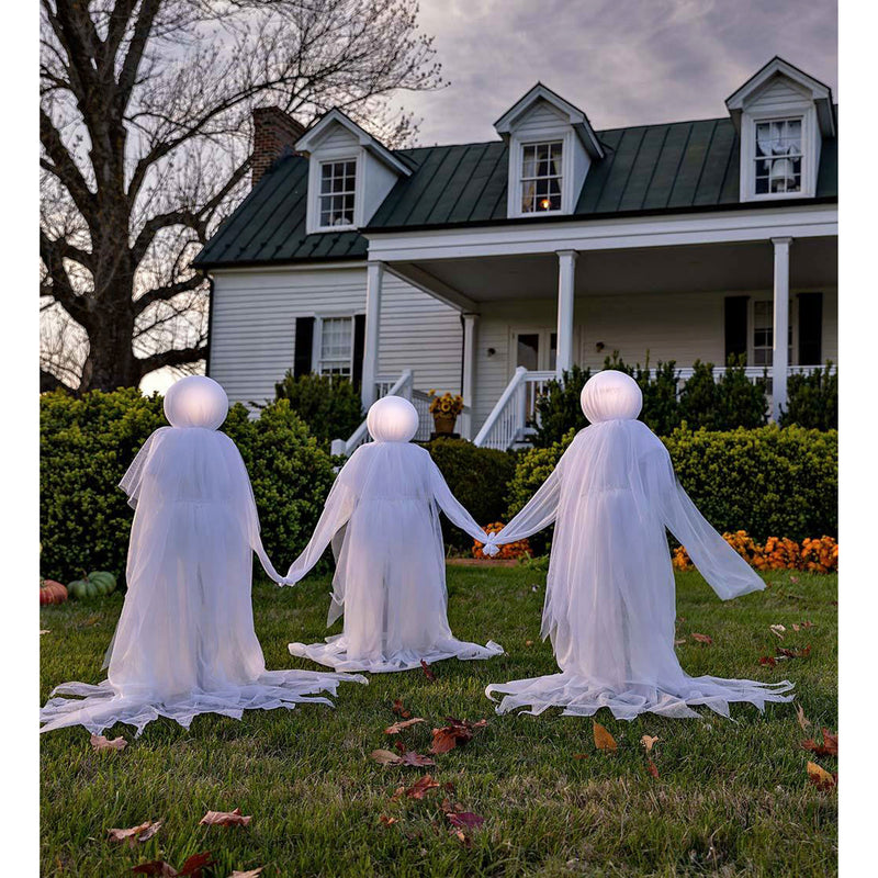 Evergreen Flag,Lighted Halloween Phantom Ghost Stakes, Set of 3,42x12x6.5 Inches