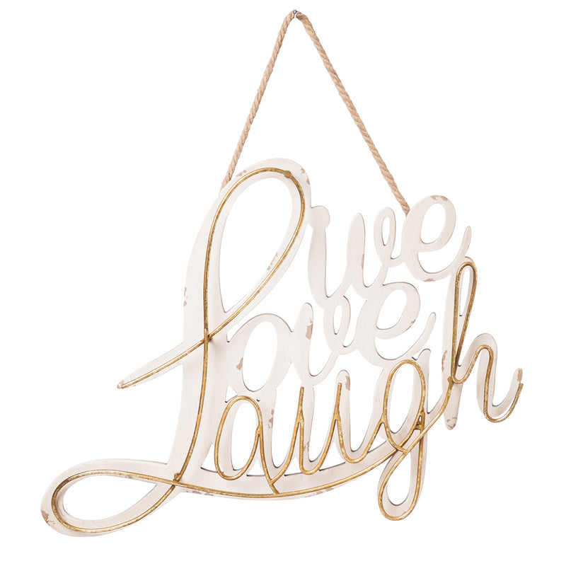 Evergreen Live Love Laugh Cursive 3-D Wood & Metal Wall Decor in Gray and Gold Finish, 23'' x 1.75'' x 17.75'' inches