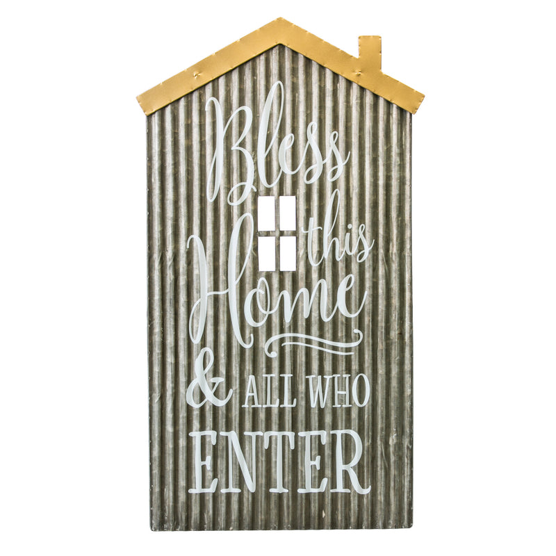 Evergreen Corrugated Metal Wall Art, Bless this Home, 14.6'' x 0.6'' x 26'' inches
