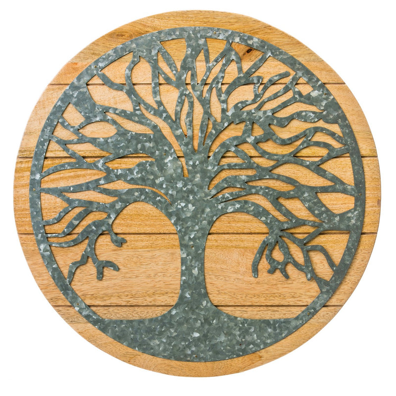 Evergreen Round Tree of Life Wood and Metal Wall Decor, 20'' x 20'' x 0.4'' inches