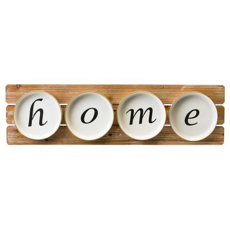 Evergreen "Home" Plates on Wood Wall Decor, 35.43'' x 2.36'' x 9.84'' inches