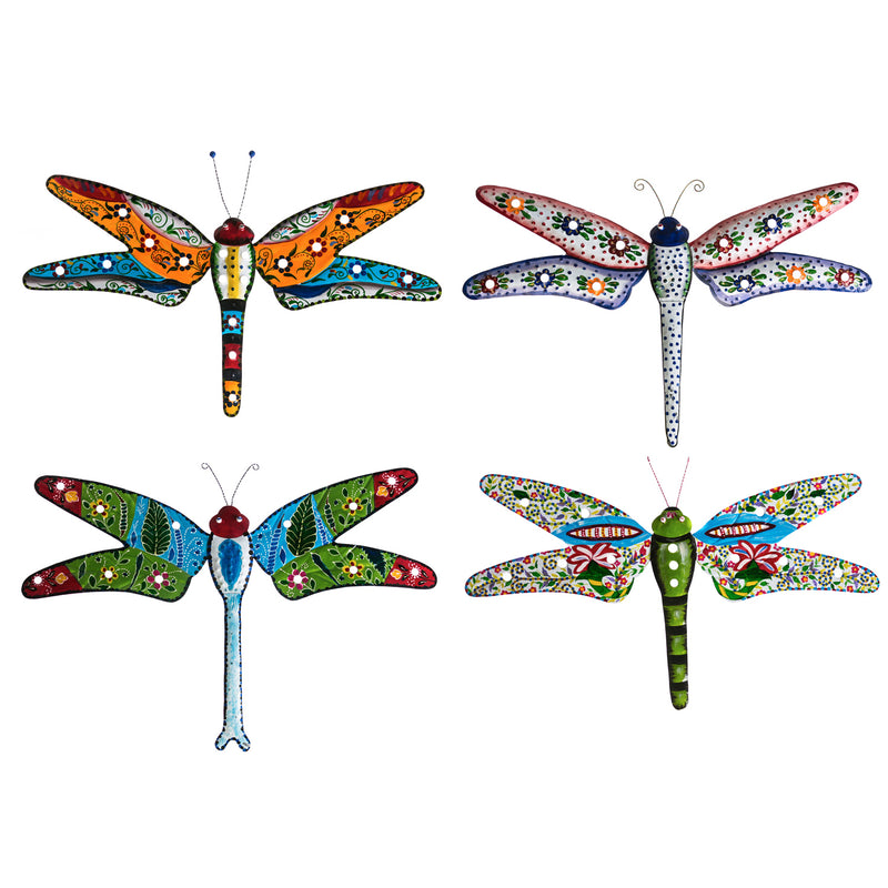 Evergreen Hand Painted BoHo Dragonflies, 4 assorted., 24'' x 1'' x 11'' inches