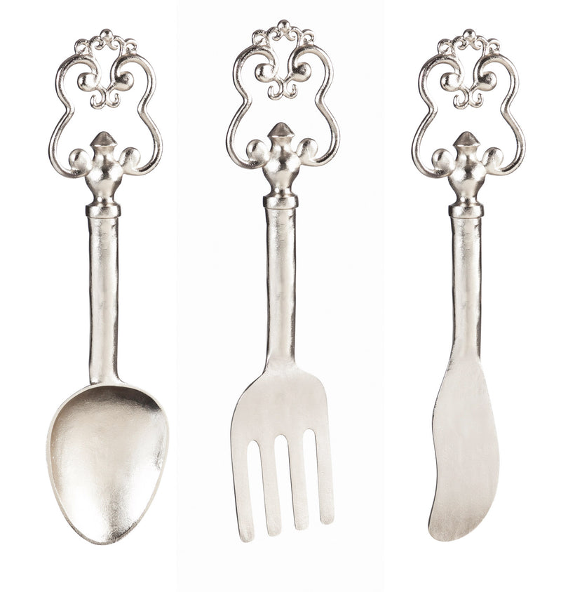 Evergreen Cast Metal Cutlery Wall Décor, 3 Assorted, 6.5'' x 2.3'' x 25.3'' inches