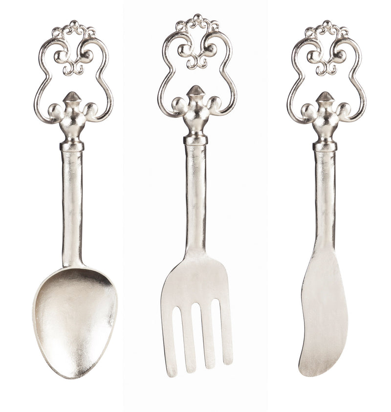 Evergreen Cast Metal Cutlery Wall Décor, 3 Assorted, 6.5'' x 2.3'' x 25.3'' inches