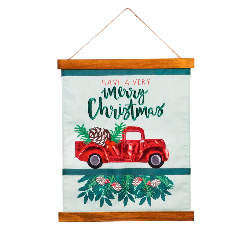 Wood and Fabric Wall Hanging, Red Truck,6awd531