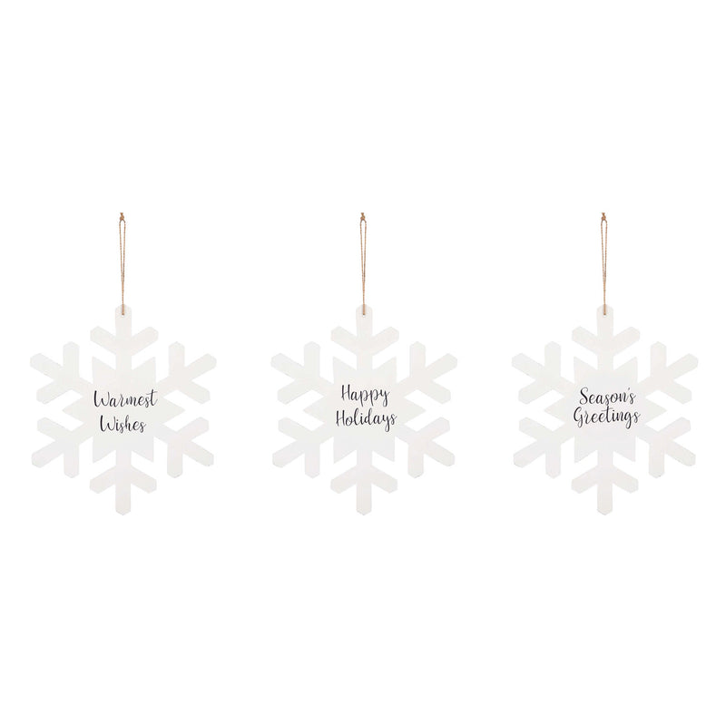 18" Wood Snowflake Wall Decor with Messaging, 3 Asst,6awd586
