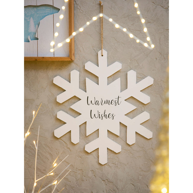 18" Wood Snowflake Wall Decor with Messaging, 3 Asst