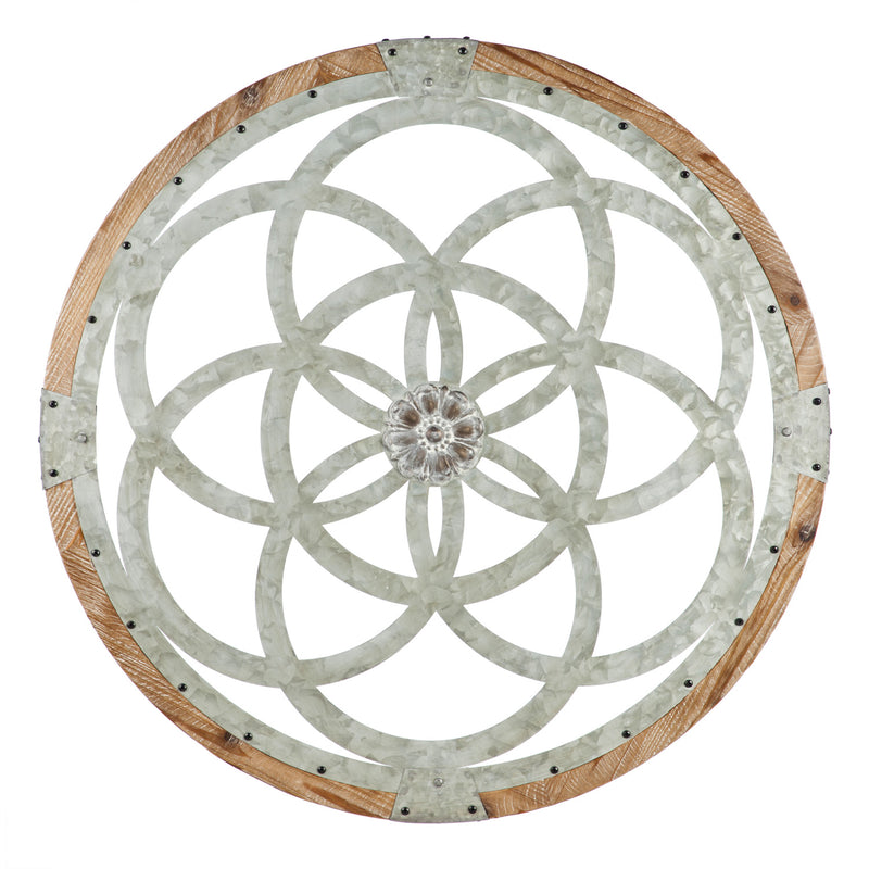 Evergreen Galvanized Metal and Wood Medallion Wall Decor, 30.9'' x 1'' x 30.9'' inches