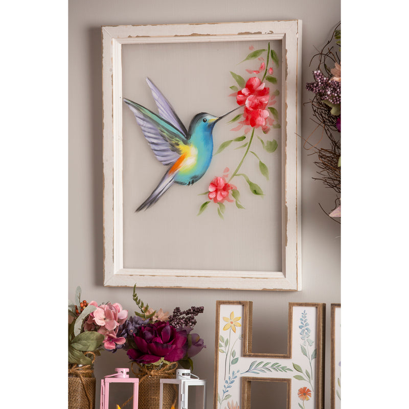 Hummingbird Hand Painted Screen Wood Frame Wall Décor, 16"W x 20"H