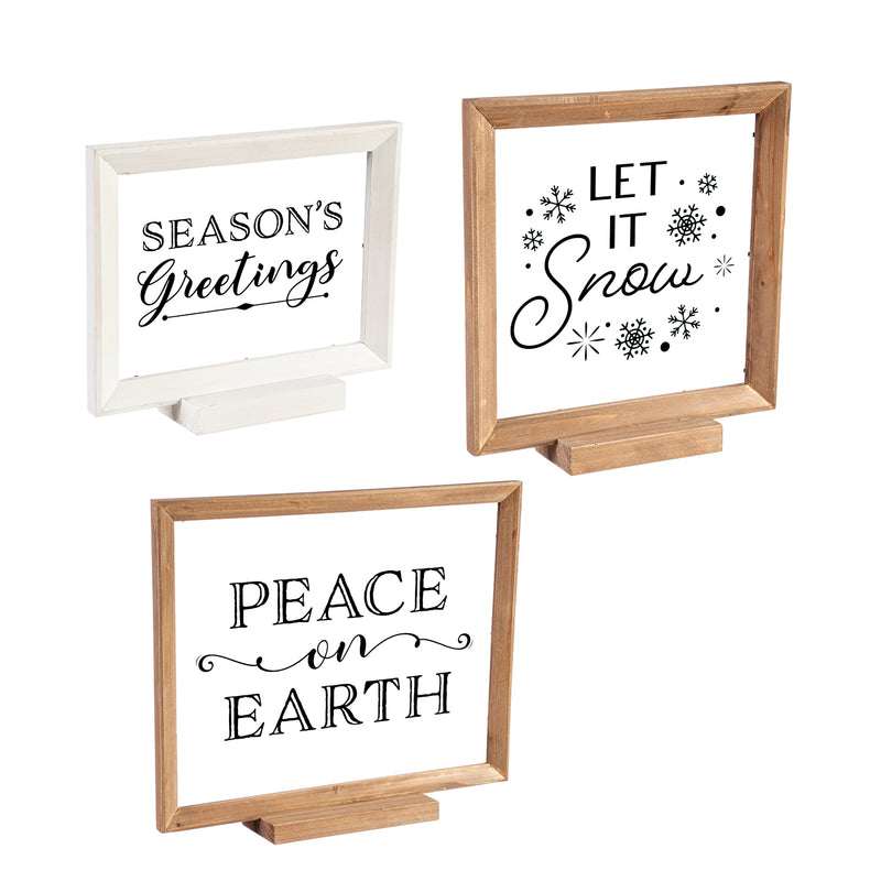 Wood Framed Decor, Set of 3 "Season's Greetings""Peace on Earth""Let it Snow", 12"x9"x1.5"inches