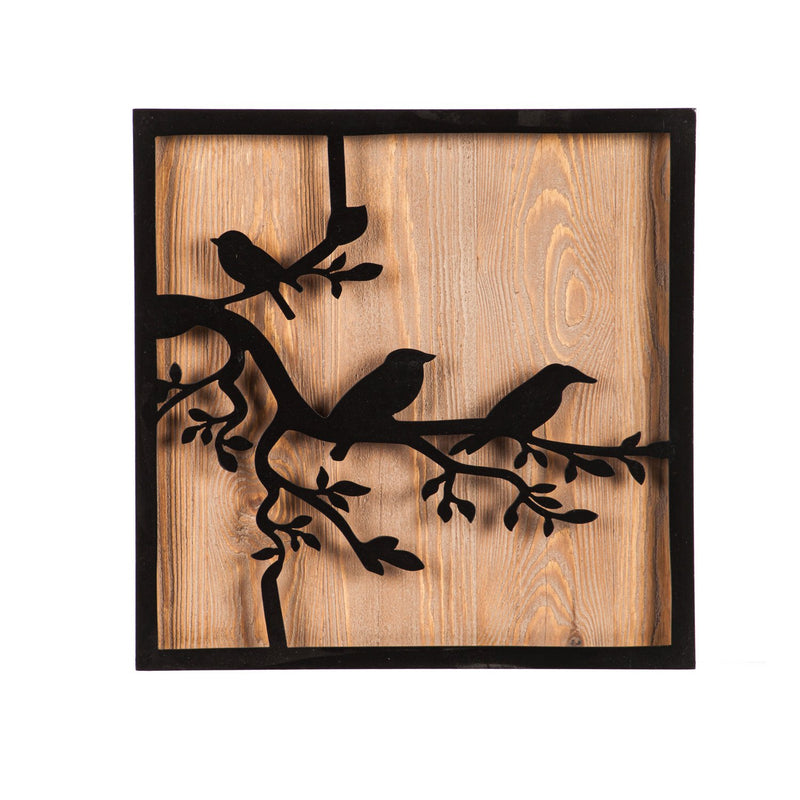 Metal and Wood Wall Décor Birds, 18"x1.5"x18"inches
