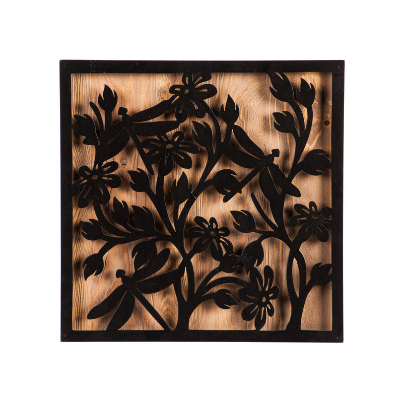 Metal and Wood Wall Décor Dragonfly, 18"x1.5"x18"inches