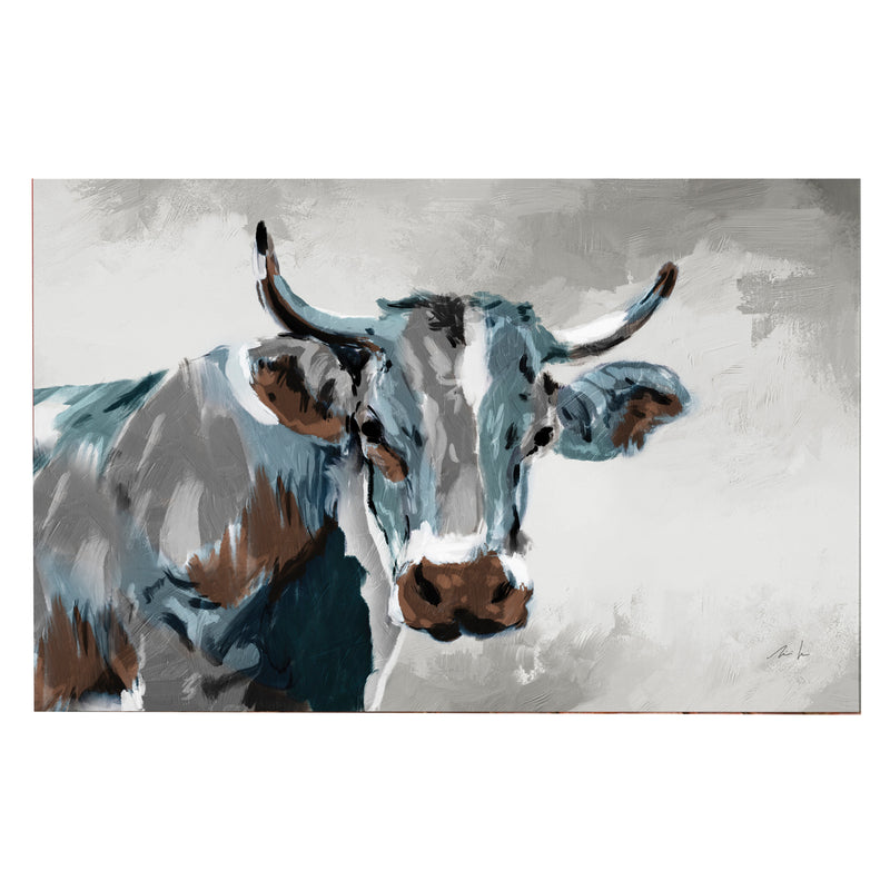 Evergreen Cow Looking Wall Canvas, 24"x36", 24'' x 1.5'' x 36'' inches