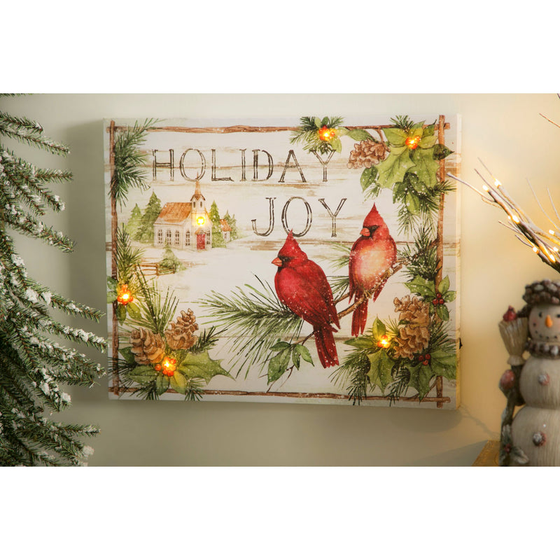LED Canvas Wall Décor, 20"W x 16"H, Holiday Church with Cardinals,6ltc57764