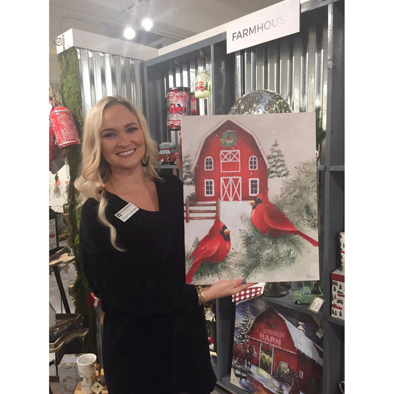 LED Canvas Wall Décor, 16"W x 20"H, Cardinals with Farmhouse