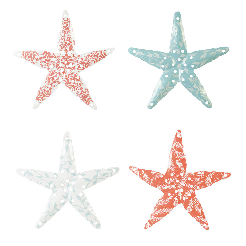 Handpainted Seafoam and Coral Metal Starfish, 4 Asst,6m580
