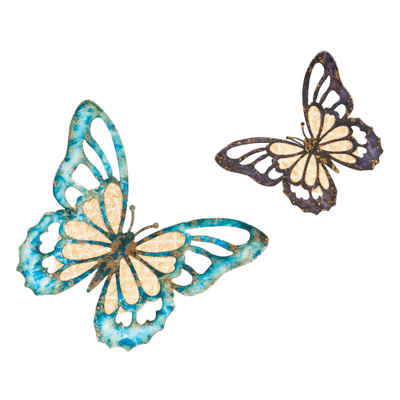 Metal and Wood Butterfly Wall Decor , Set of 2,6m585