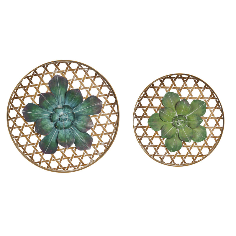 Evergreen Metal Flower Outdoor Wall Decor, Set of 2, 23.6'' x 2.6'' x 23.6'' inches