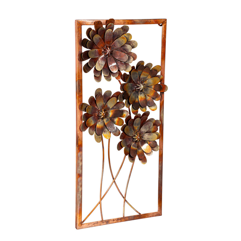 Metallic Floral Framed Outdoor Wall Décor, 30.5"x1.25"x14.25"inches