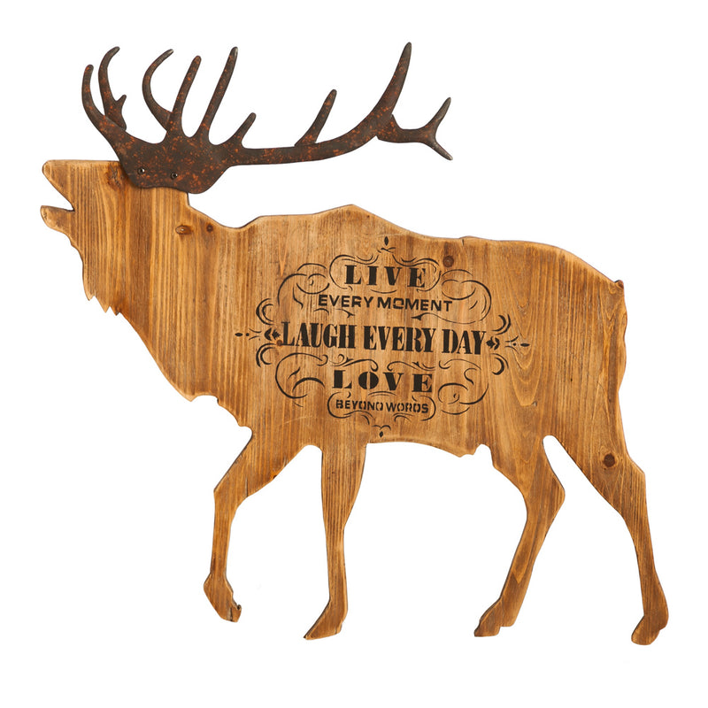 Live Laugh Love, Wooden Elk with Metal Antlers,6w303