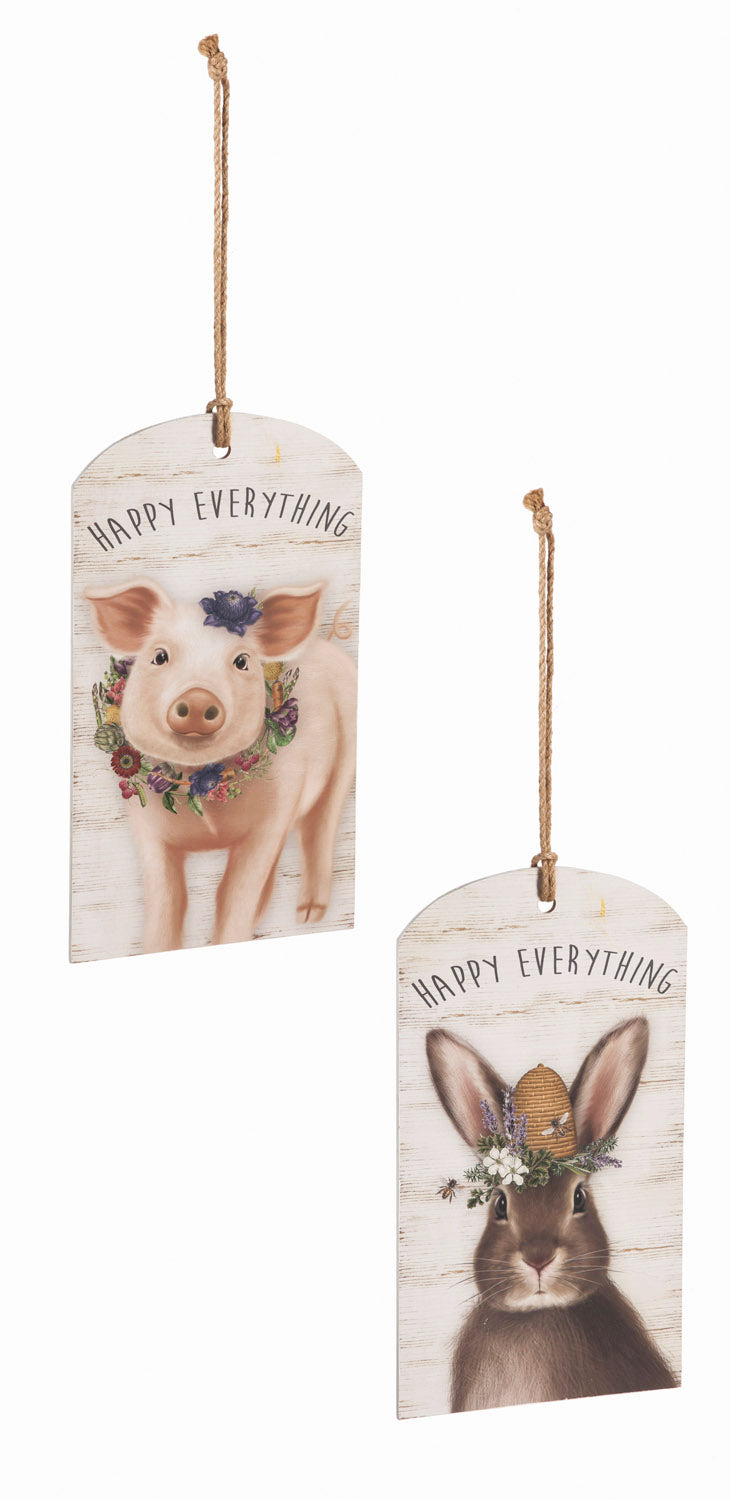 Wooden Wall décor, 2 Asst, Bunny & Pig
