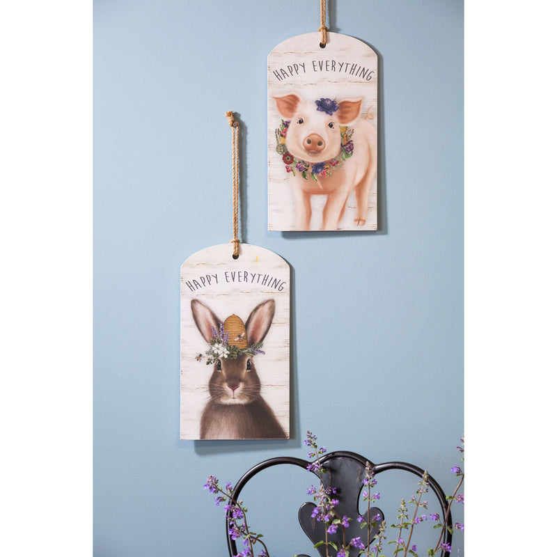 Wooden Wall décor, 2 Asst, Bunny & Pig