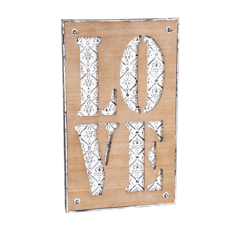 Evergreen Metal and Wood Love Wall Decor, 12.2'' x 0.8'' x 20.1'' inches