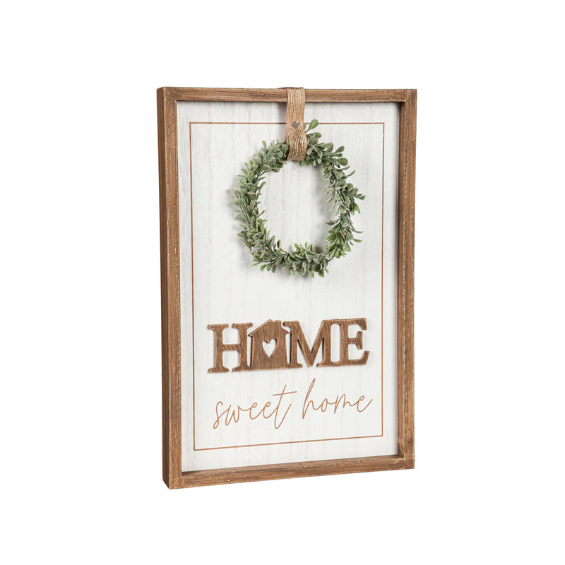 Home Sweet Home with Artificial Wreath Wood Wall Décor, 10.5"x1.5"x15.75"inches
